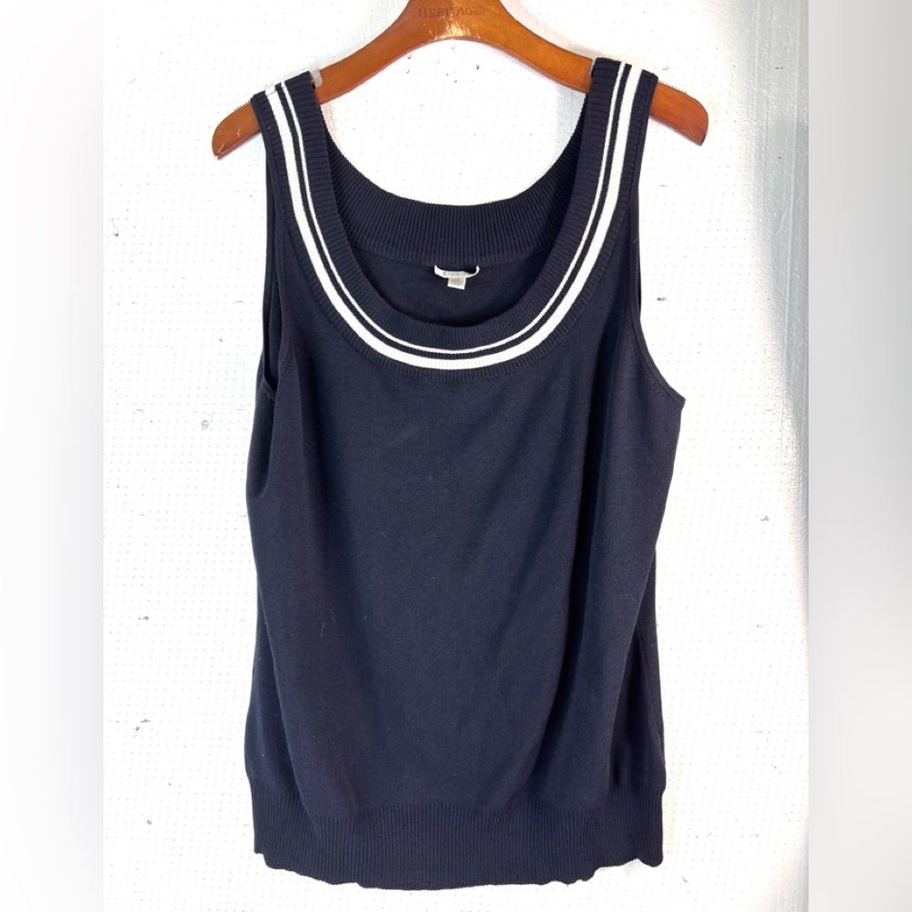 Conrad C 2X Preppy Knit Ribbed Trim Darkest Navy White Tank Top